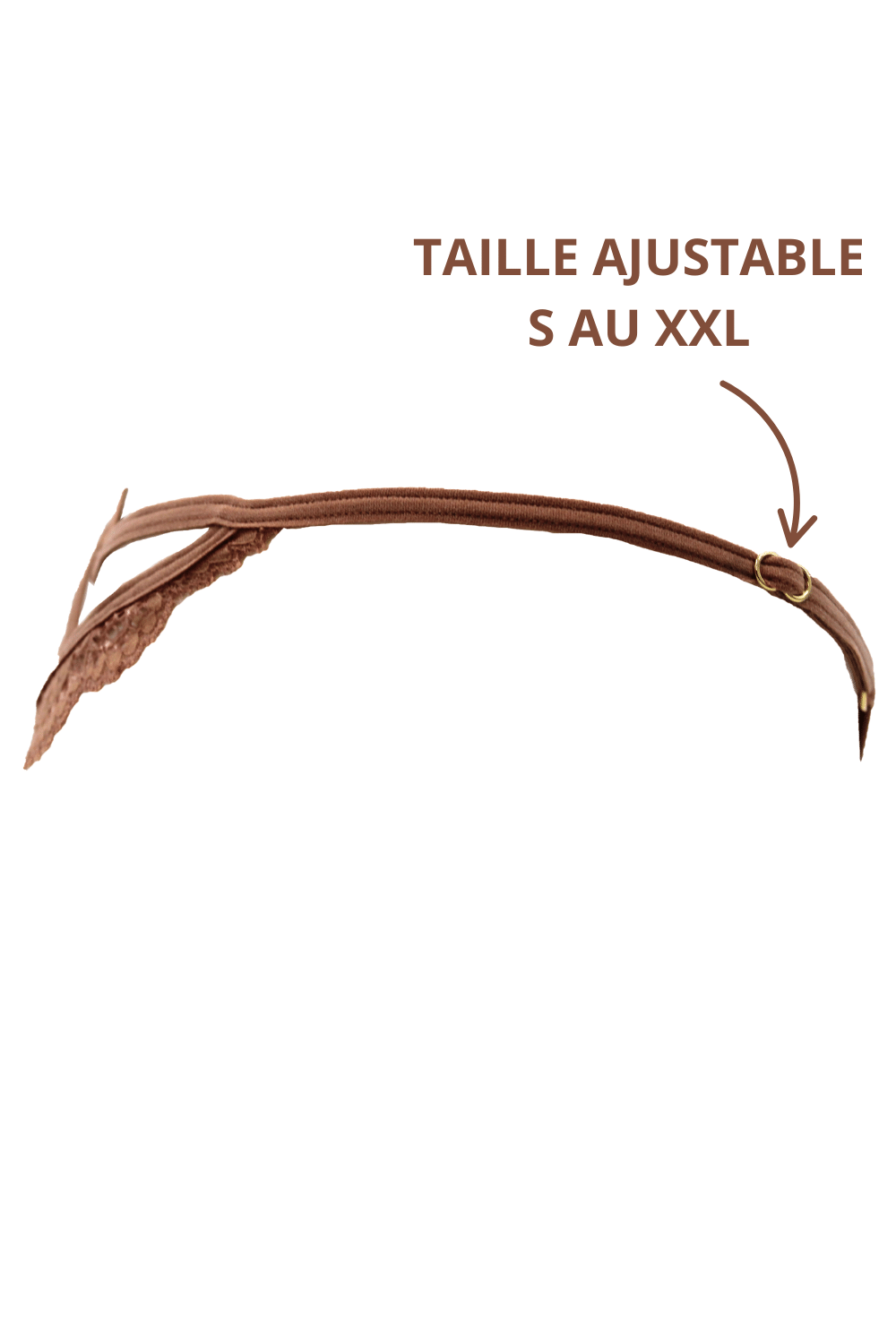 String taupe en dentelle avec bijou cœur doré