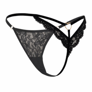 String noir en dentelle avec bijou cœur doré