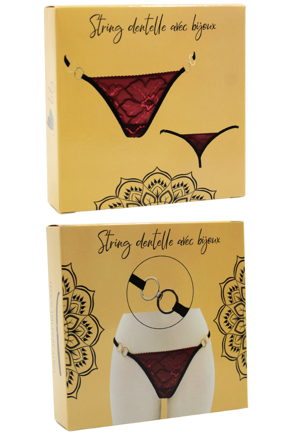 String bordeaux avec anneaux détachables