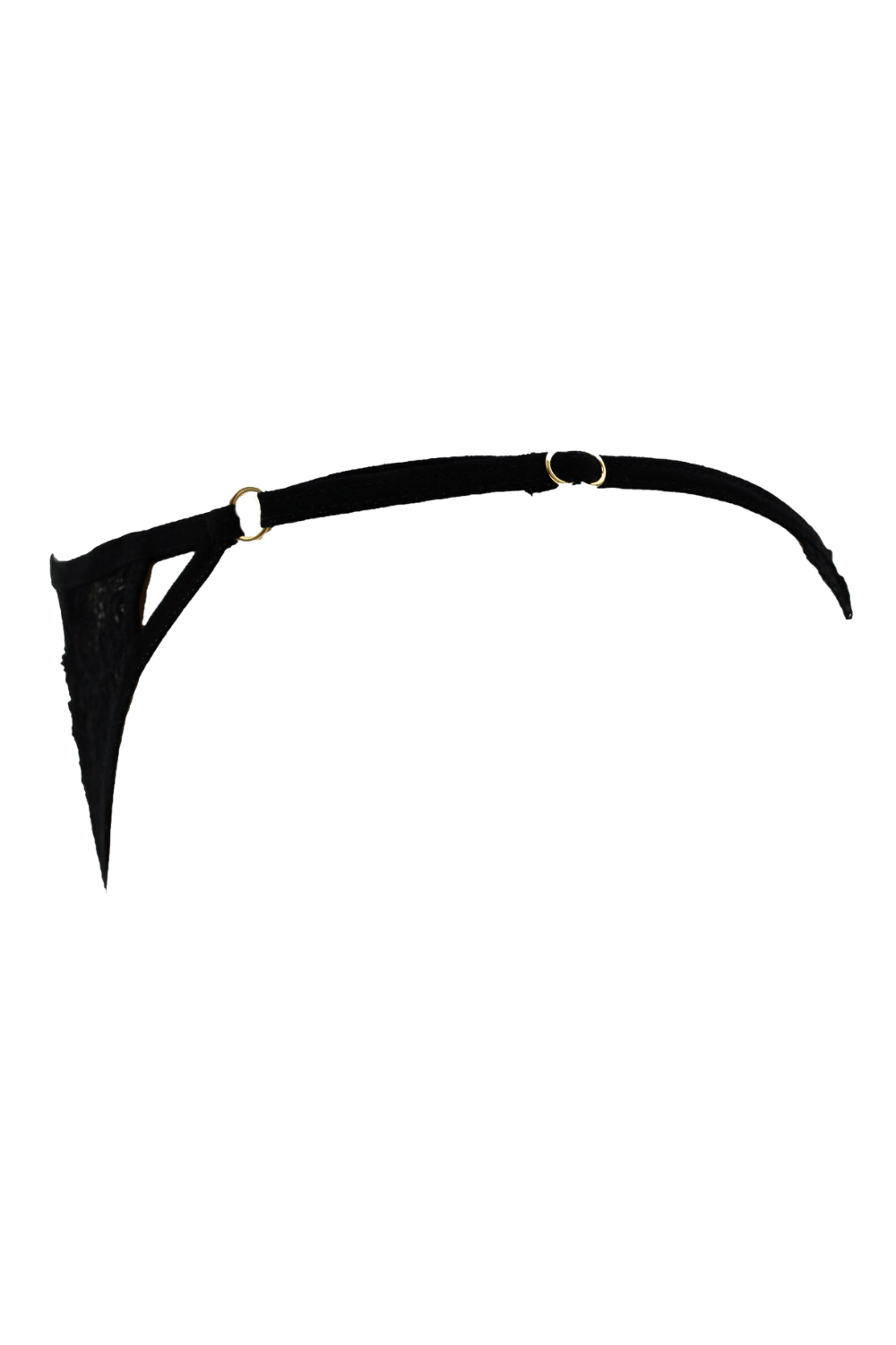 Tanga noir en dentelle avec bijou losanges dorés