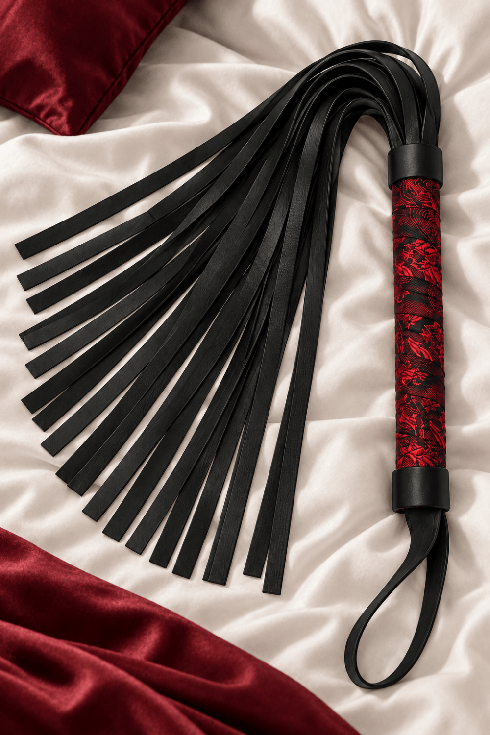 Fouet rouge et noir motif japonais 45 cm – Dreamy Festish