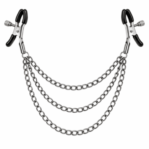 Pinces à seins réglables avec 3 chaînettes, gris métallisé – Dreamy Fetish