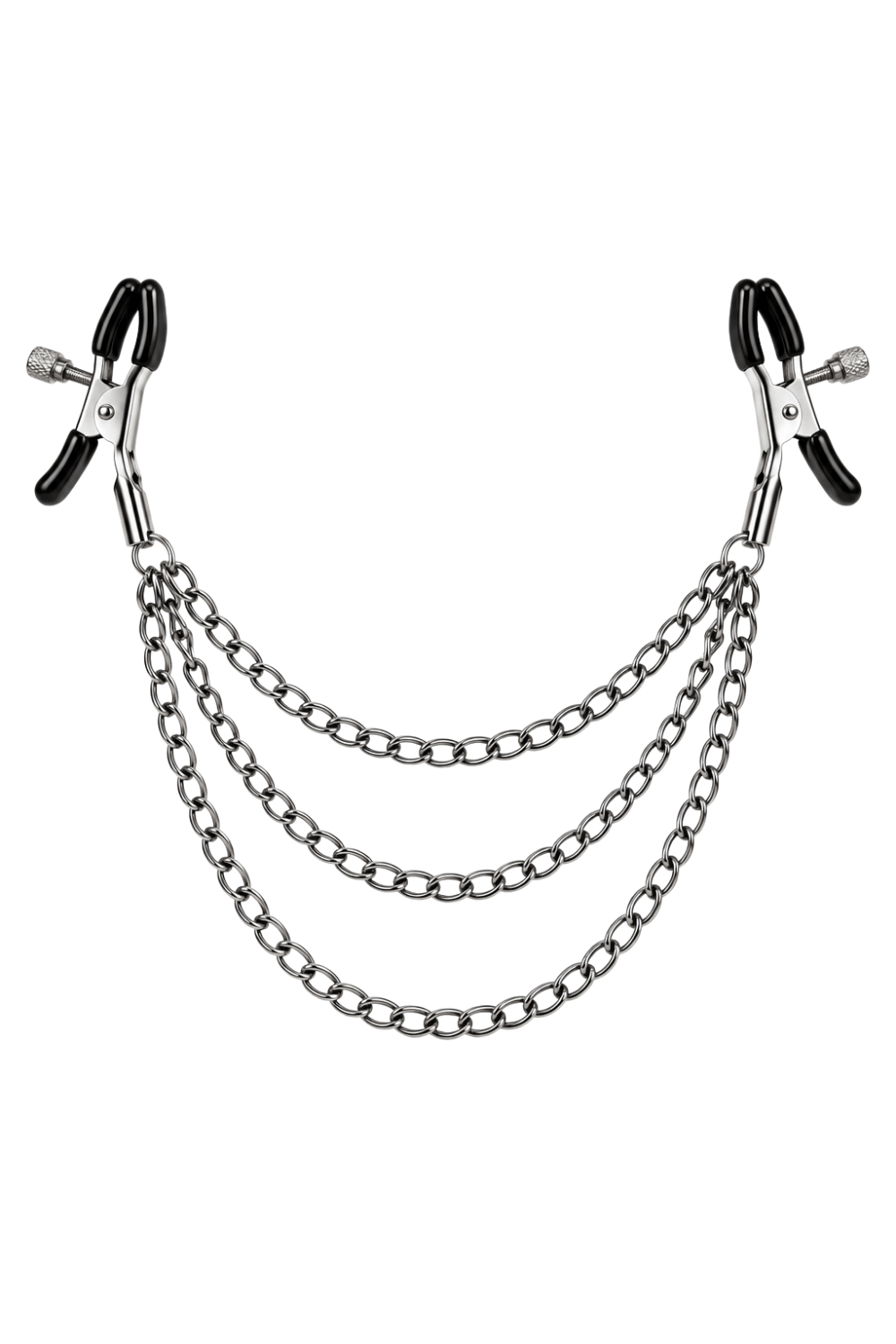 Pinces à seins réglables avec 3 chaînettes, gris métallisé – Dreamy Fetish
