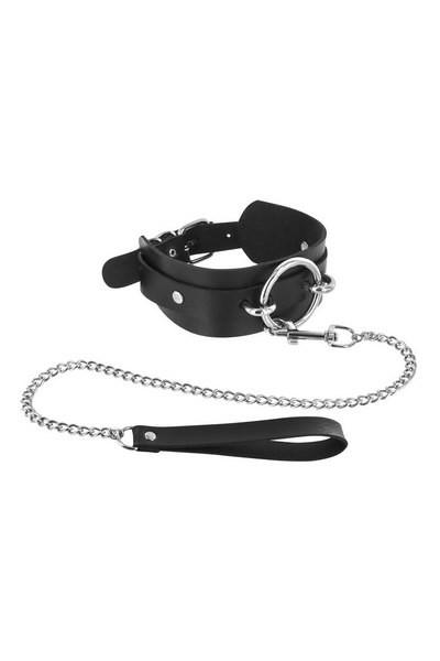 Collier noir anneau et laisse Fétish Tentation