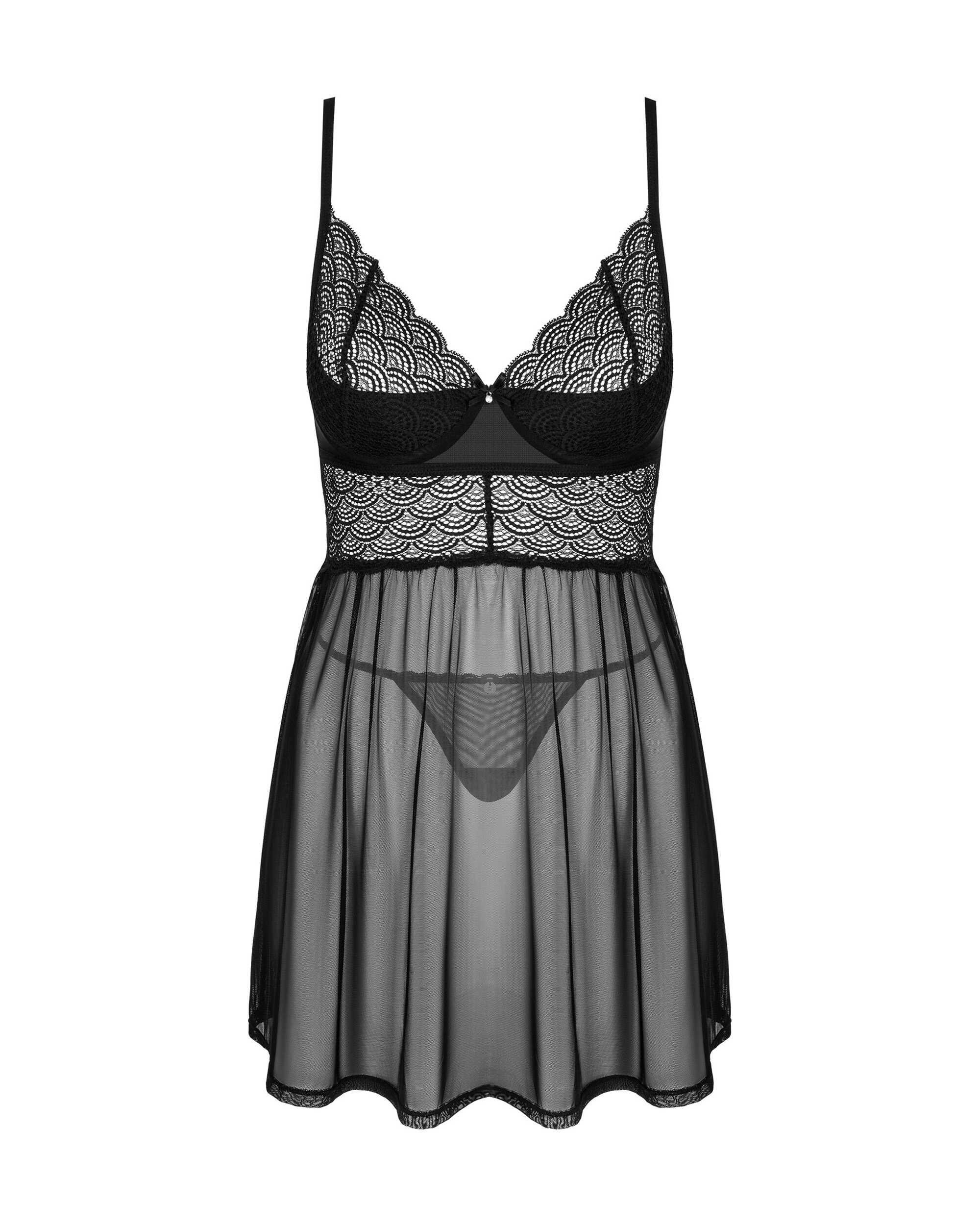 Chemeris babydoll et String – Noire