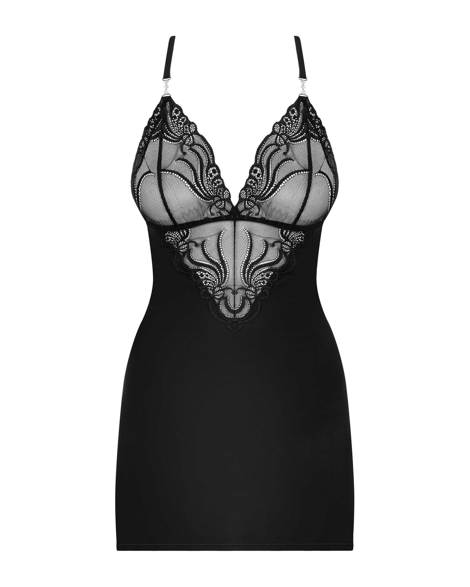 828-CHE-1 Nuisette et String – Noir