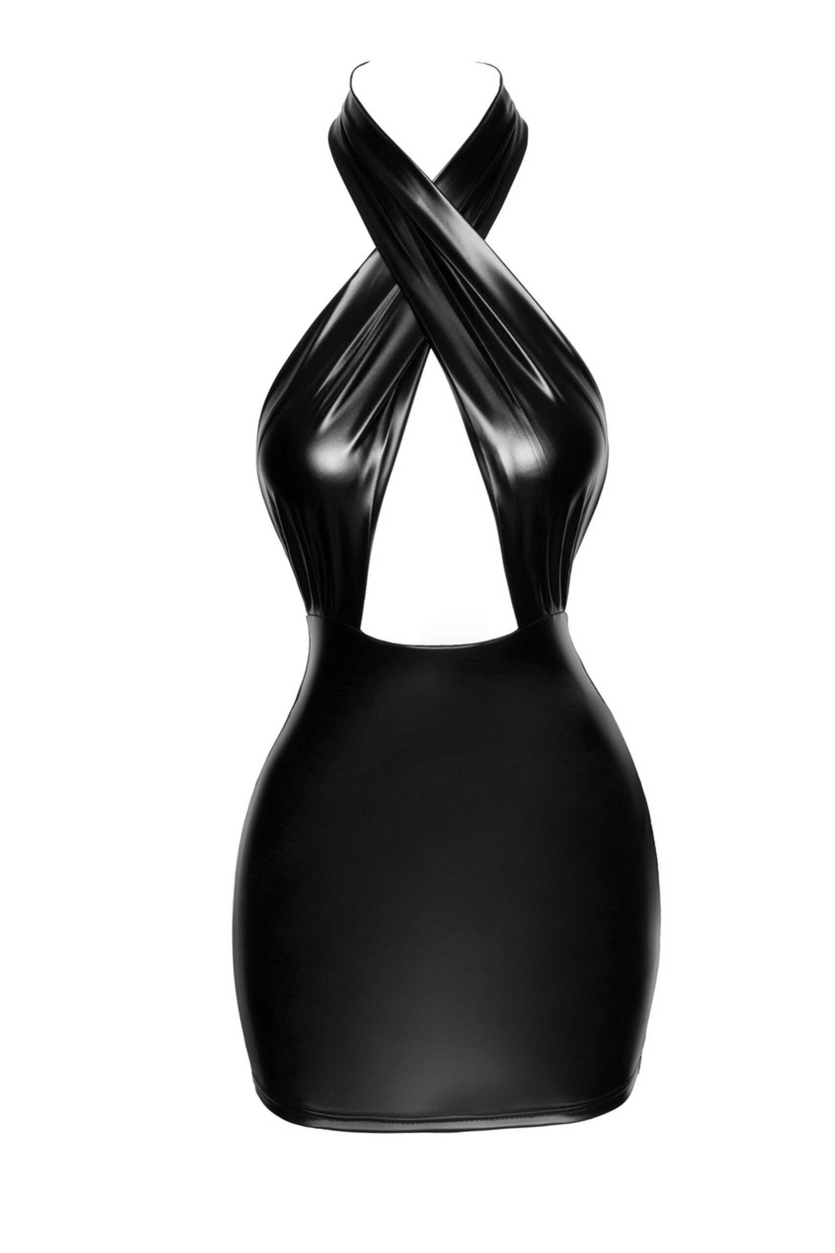 F255 Mini-robe dos nu en Powerwetlook avec encolure enveloppante