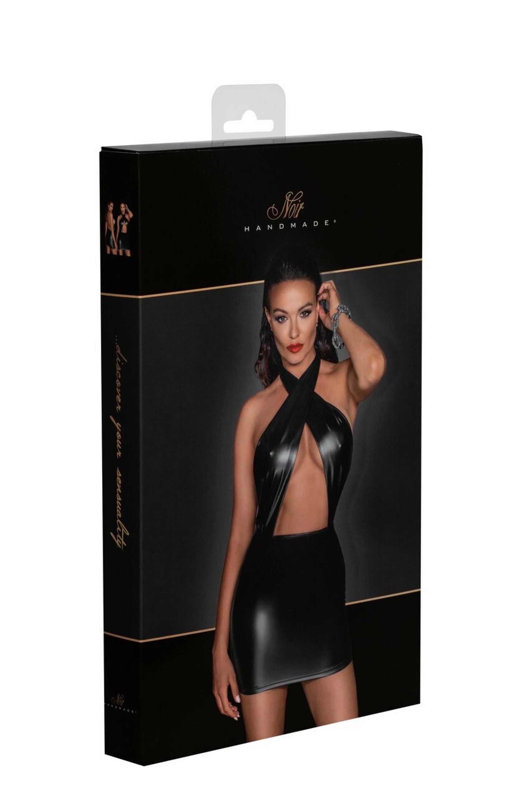 F255 Mini-robe dos nu en Powerwetlook avec encolure enveloppante