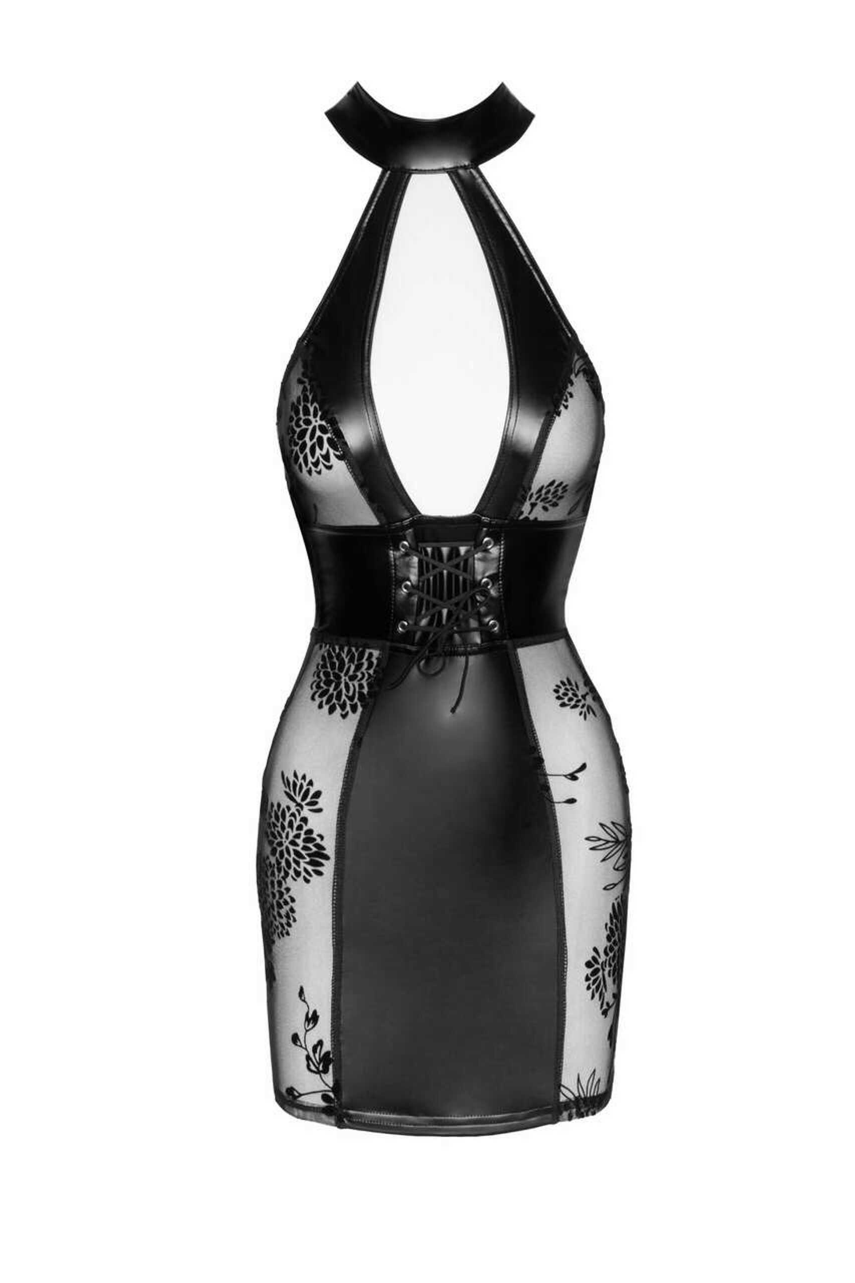 F238 Robe courte en tulle, empiècements en Powerwetlook et fermeture de corset