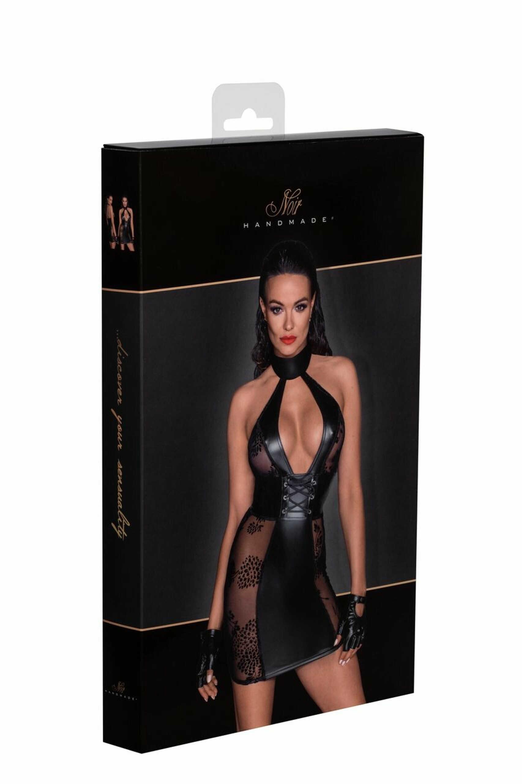 F238 Robe courte en tulle, empiècements en Powerwetlook et fermeture de corset