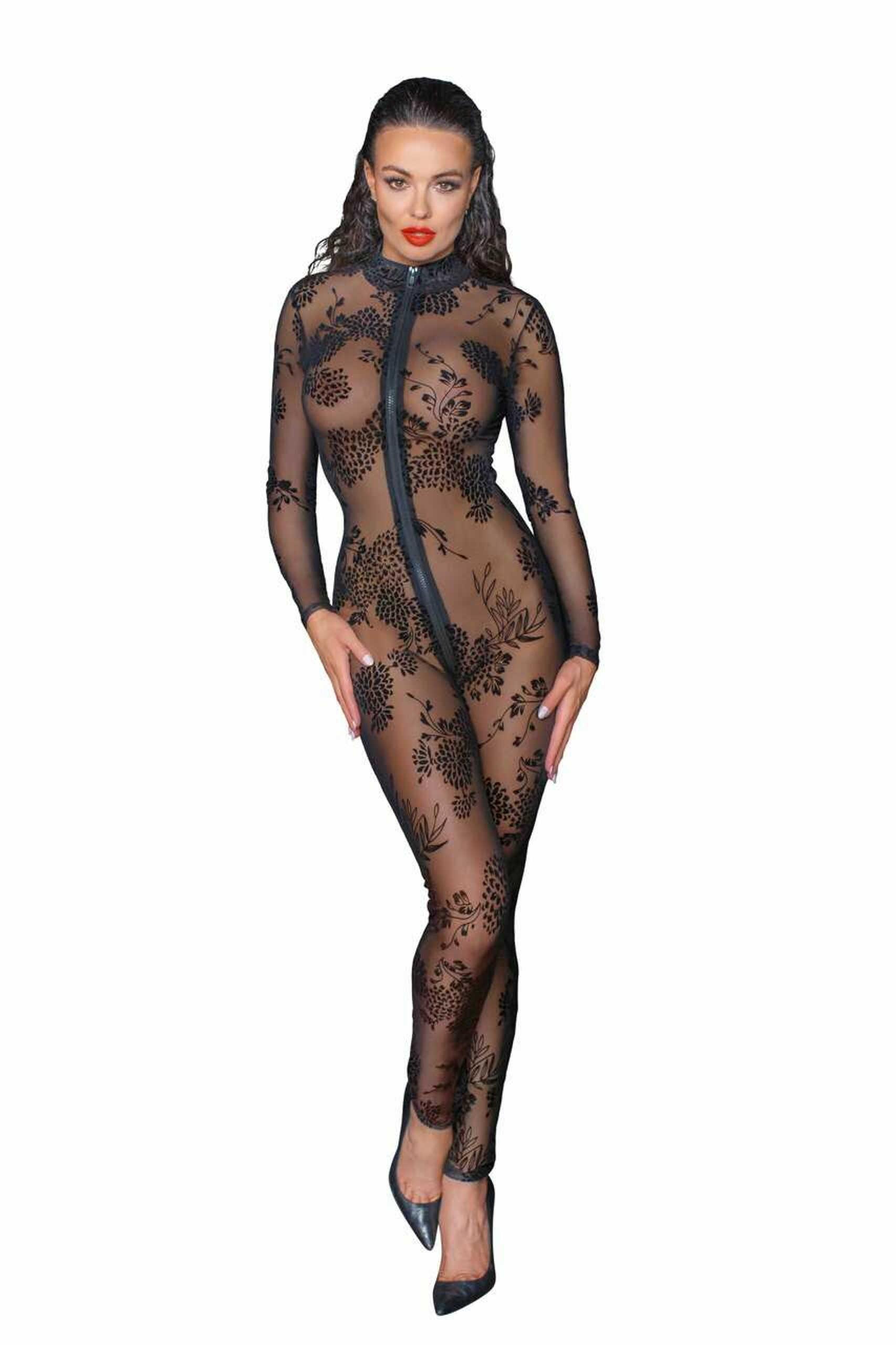 F237 Combinaison longue en tulle avec fermeture éclair à 3 voies