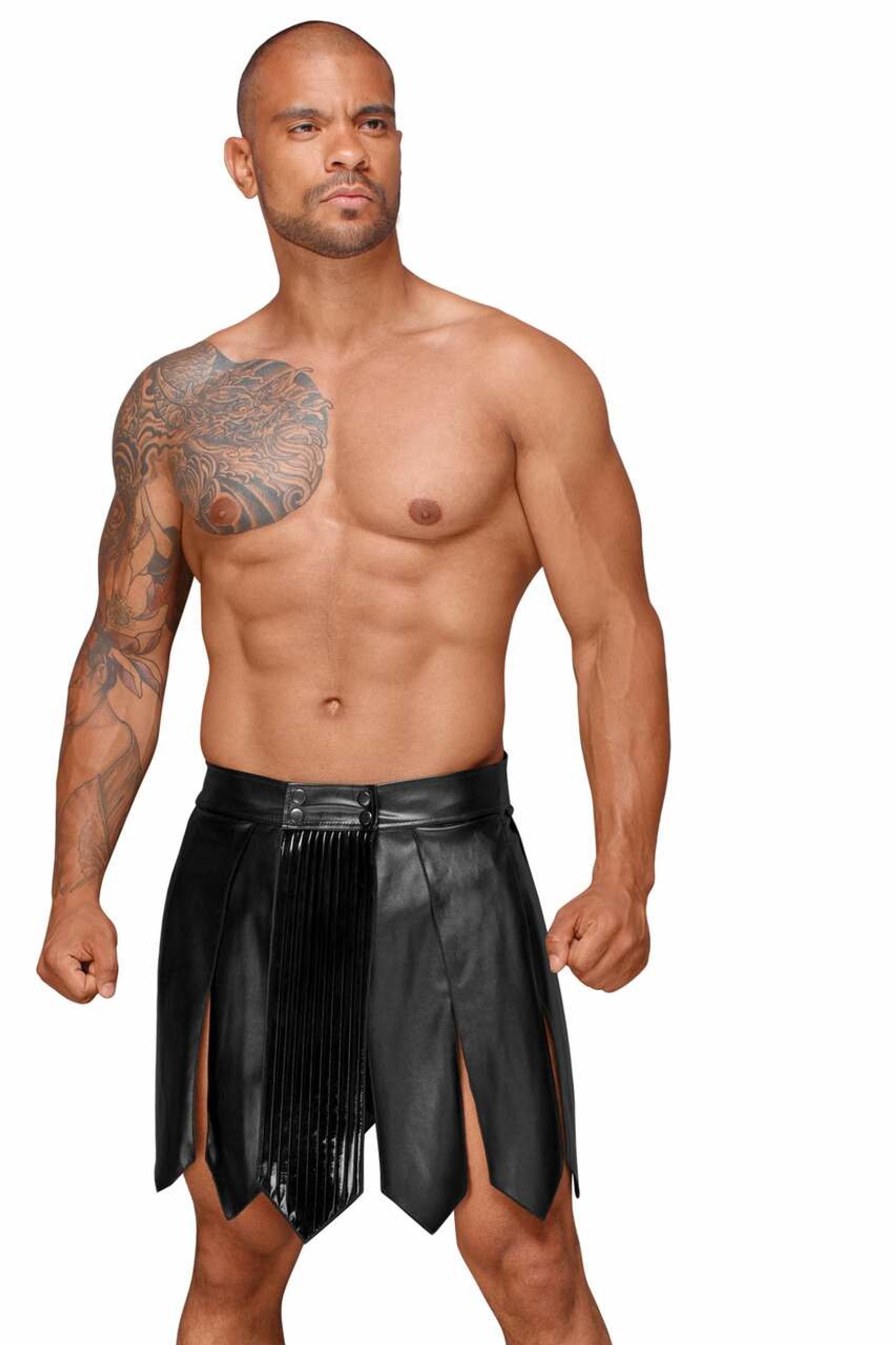 H053 Jupe gladiateur pour homme en cuir écologique avec plis en PVC