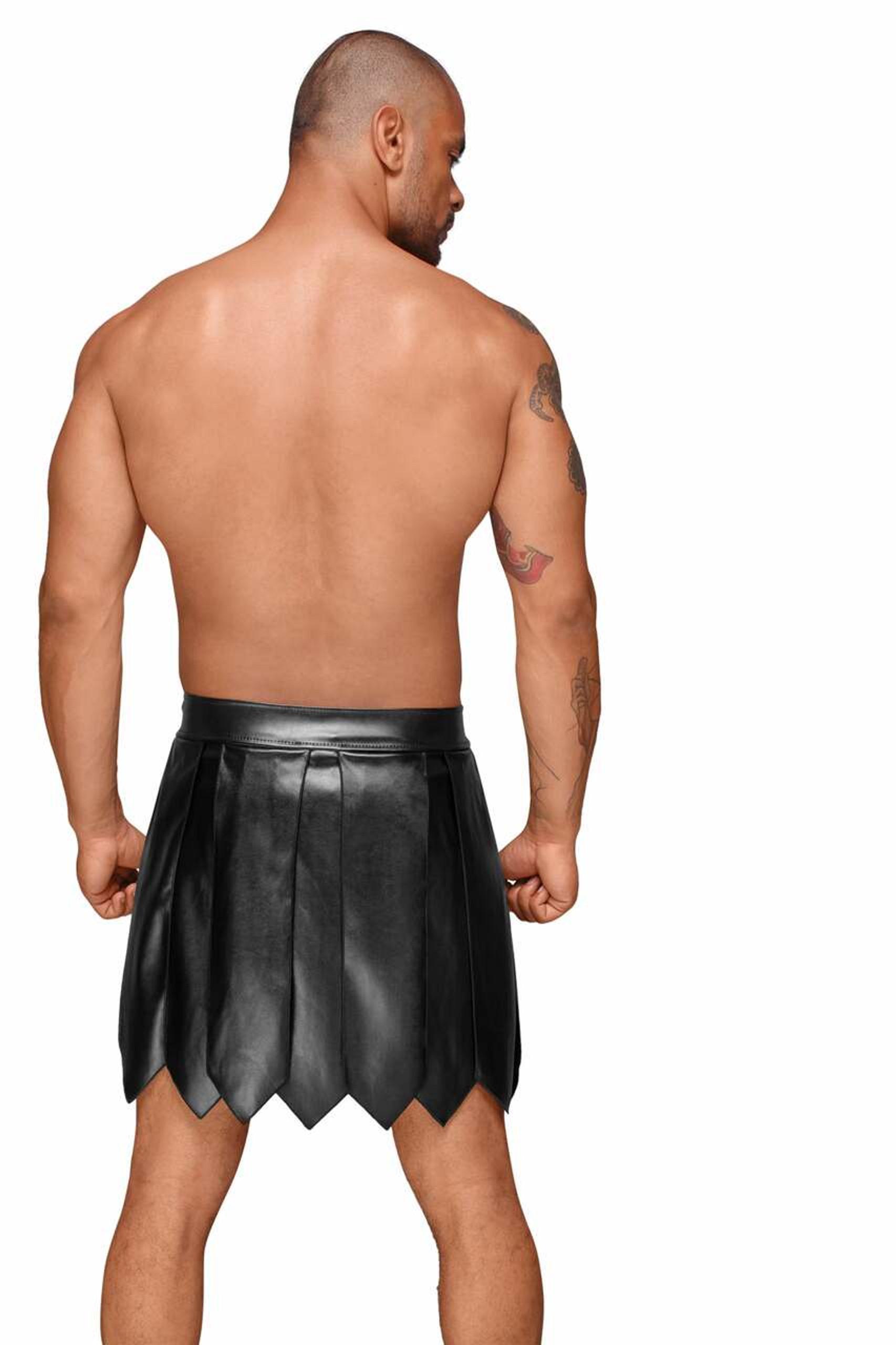 H053 Jupe gladiateur pour homme en cuir écologique avec plis en PVC