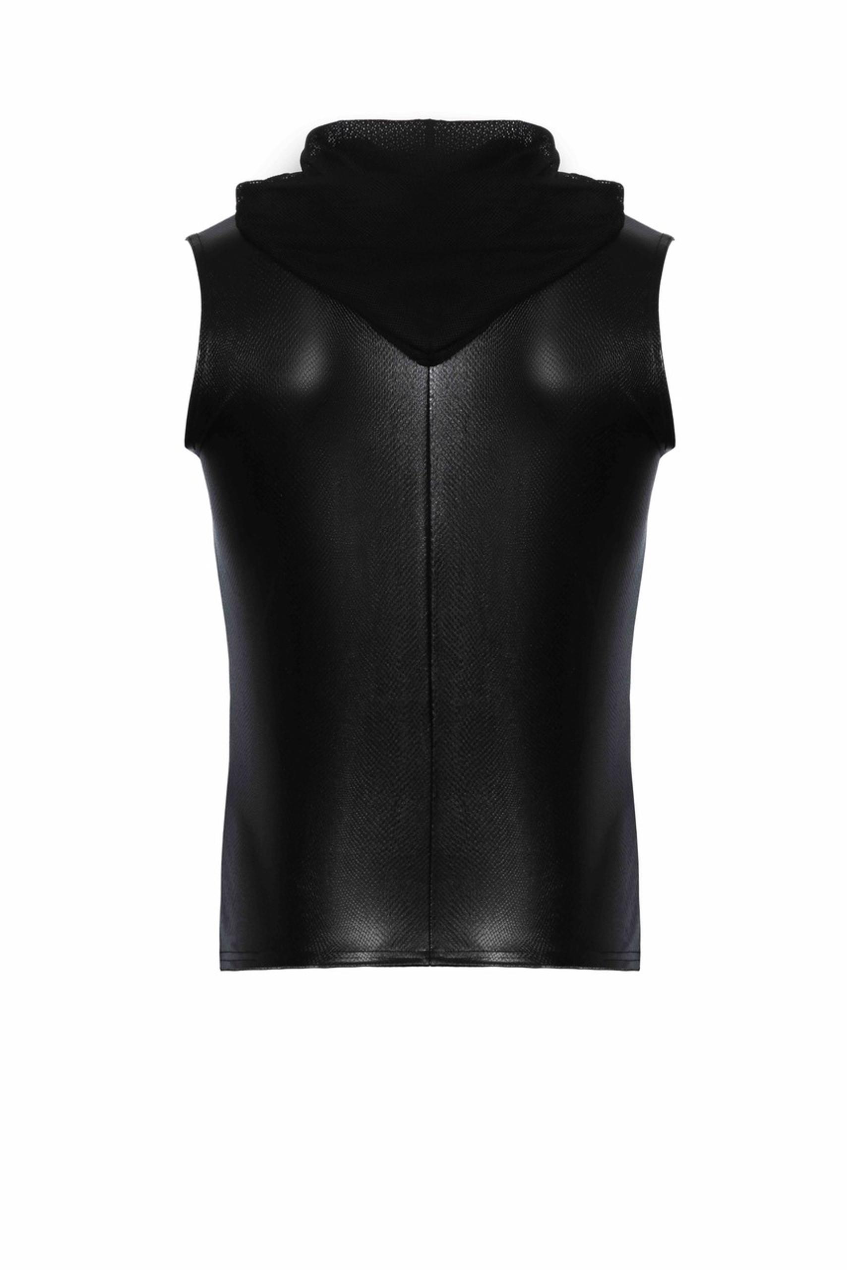 H066 Top zippé sans manches à capuche transparente, aspect serpent